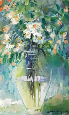 Dog Roses in Glass Vase